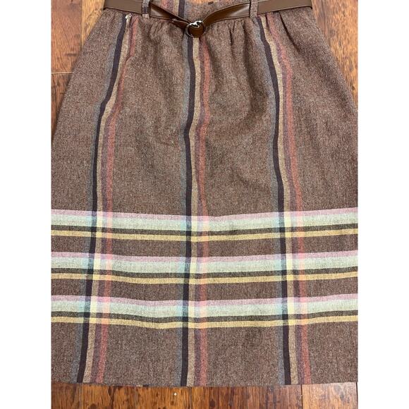 Vintage Wool Blend Skirt Size 6 Brown Striped Tweed Academia Preppy 60s - Picture 4 of 7
